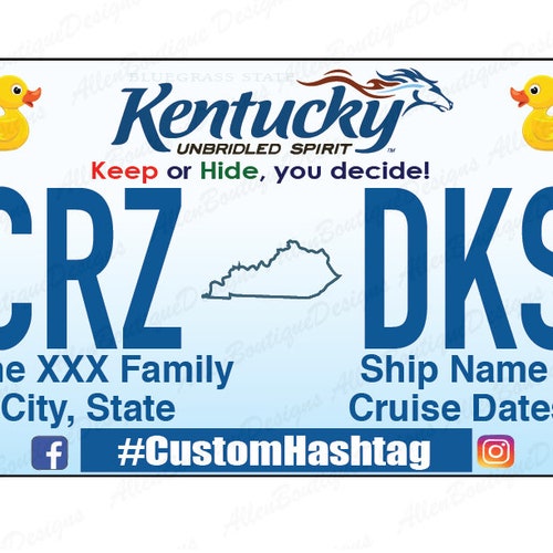 Kentucky License Plate Cruise Duck Tags, Personalized (Digital Download)