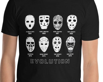 NHL Goalie Mask Evolution T-Shirt | Adult Gildan SoftStyle | Hockey Goalie Shirt | Goalie Mask History | NHL Evolution of Mask | Evolution