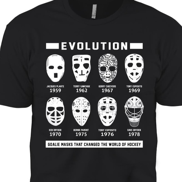 Kids' Youth Hockey Shirt | NHL Goalie Mask Evolution T-Shirt | Goalie Mask History | NHL Evolution of Mask