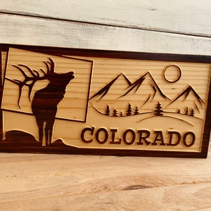 Rustic Colorado Wood Sign: Elk & Rocky Mountains Art