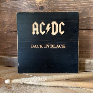 AC/DC Back In Black Wood Sign | Album Cover Art | Wood Sign Poster | Angus Young | Malcolm Young | You Shook Me All Night Long | Hells Bells