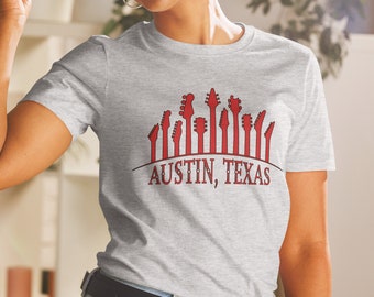 Austin Texas Guitar Tshirt | Guitars on the Horizon Design | Music Apparel | Texas Guitar Music