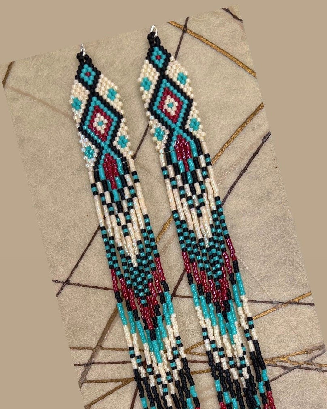Maroon and Teal Patwa Handcrafted Earrings main image 0