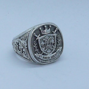 Coat of arms ring in solid sterling silver anello stemma in argento 925 millesimi