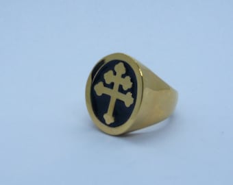 Lorraine cross ring in yellow gold plated XXL 925 sterling silver concave surface anello croce di lorena in argento 925 Magnum pi