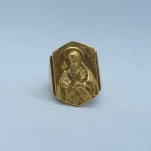 Saint Peter Heaven key ring in solid gold plated sterling silver anello San Pietro in argento 925 millesimi dorato