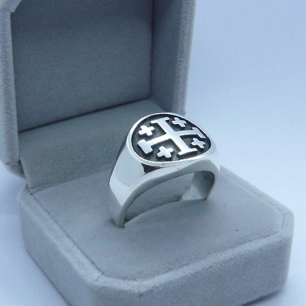 Jerusalem-Ring aus massivem 925er-Sterlingsilber, anello croce di Gerusalemme in Argento 925 Millesimi