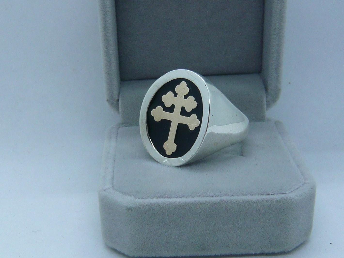 Lateral Cross Rings Lorraine Cross Ring in Solid 925 Sterling Silver and 18 K Gold Anello ...