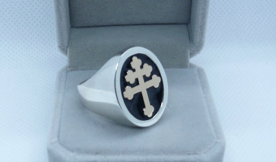 Lorraine cross ring in solid sterling silver and 18K gold anello croce di lorena in argento 925 millesimi e oro 750 Magnum PI
