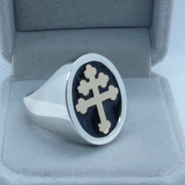 Lorraine cross ring in solid sterling silver and 18K gold anello croce di lorena in argento 925 millesimi e oro 750 Magnum PI