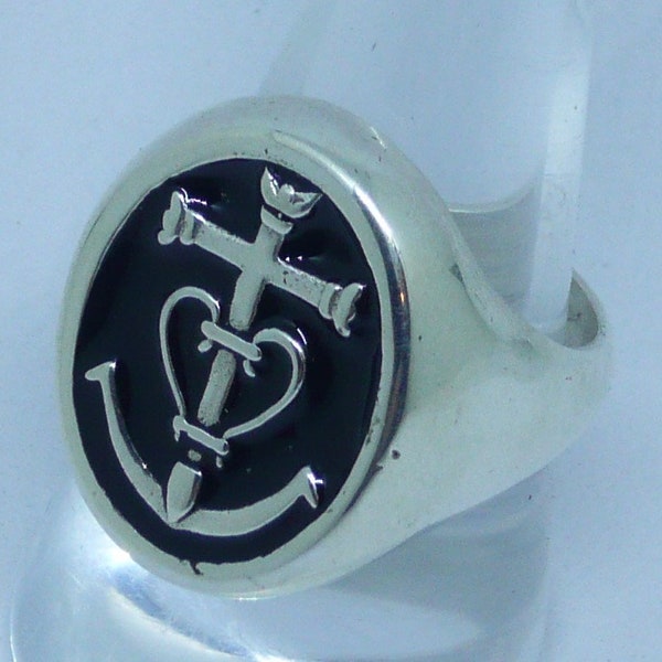 Anneau de croix de Camargue en argent sterling massif anello croce di Camargue en argento 925 millesimi