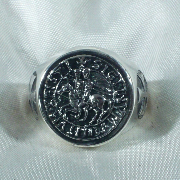 Tempelritter Ring aus massivem 925 Sterling Silber anello sigillo dei Templari in argento 925 millesimi mini