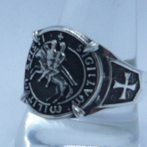 Bague chevalier templier en argent sterling 925 anello sigillo Cavalieri Templari in argento 925 millesimi