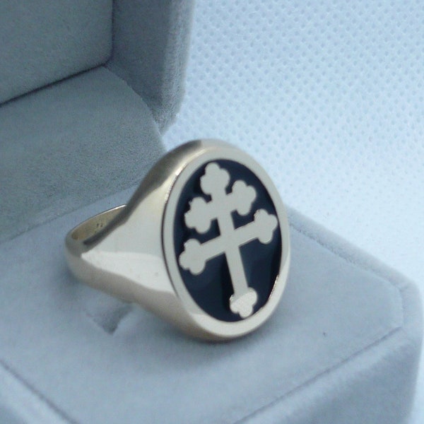 Lorraine cross ring in 18 K yellow gold anello croce di Lorena in oro 750 Magnum PI