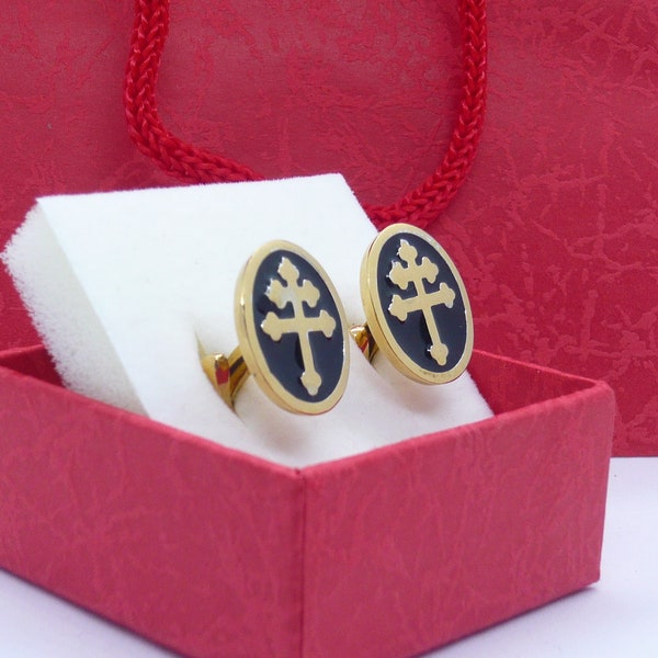 Lorraine Cross cuff-links in solid yellow gold plated sterling silver gemelli croce di Lorena in argento 925 millesimi cufflinks