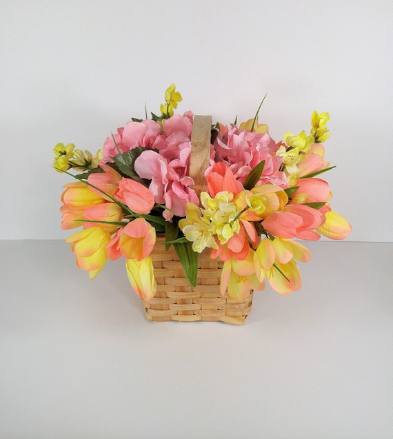 Floral Arrangement in Basket Floral Centerpiece Home Decor Etsy