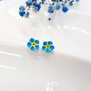 Handgemaakte Vergeet Me Niet Oorbellen, Alledaagse Polymeer Klei oorbellen, Blauwe Minimalistische Bloem Oorbellen Voor Vrouw, Vergeet Me Niet Sieraden