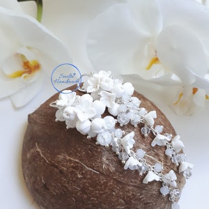 Beach wedding earrings with flowers, Bridal handmade earring, Long unique flower earrings with Sterling silver clasp