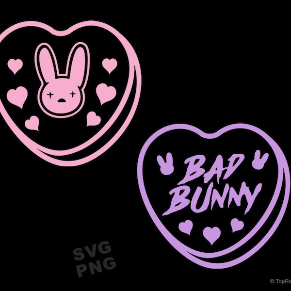 Bad Bunny SVG, Bad Bunny Heart SVG, Love Bad Bunny logo SVG, Outline hearts, El Conejo Malo Svg, Png