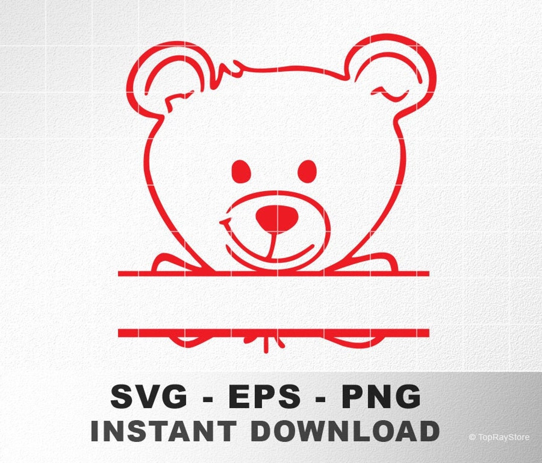 Teddy Bear SVG Monogram Split, Bear Vector Clipart, Outline Cut File ...
