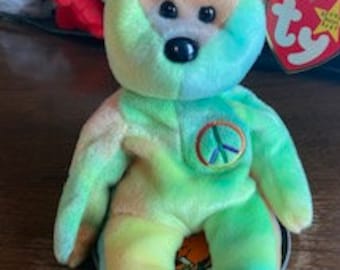 Summer Sale- (was 15,000) Rare 1996- &quot;Peace&quot;  Bear with ERRORS-Ty Beanie Babies