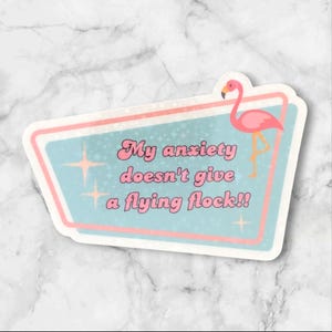 I don&#39;t give a flock, flamingo sticker, Holographic Sticker, mental health sticker, mid century sticker, retro sticker, vintage sticker,