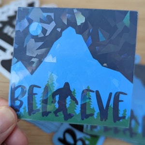 Big foot sticker, Sasquatch sticker, sci-fi sticker, believe sticker, holographic sticker, Sasquatch sticker,