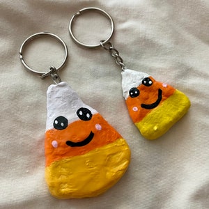 Candy Corn Keychain | Clay Ceramic Keyring Charm Kawaii Halloween Spooky Season Scary Cute Sweet Sugar Trick or Treat Charm Adorable Autumn
