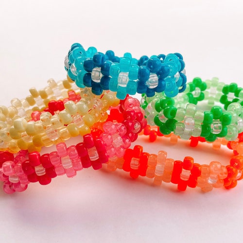 Flower Kandi Bracelet Cuffs Choose Your Own Color Rainbow Etsy
