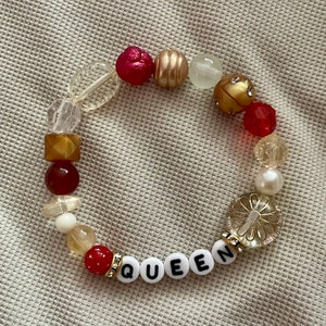 Queen Bracelet | Beaded Jewelry Friendship Bracelet Red White Gold Royalty Regal Crown Elegant Luxury Majestic Chic Feminine Fancy Bold