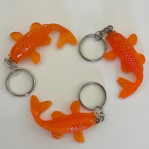 Koi Fish Keychain | Resin Orange Transparent Bright Aquatic Nature Zen Pond Japanese Animal Charm Cute Kawaii Sea Ocean Garden Goldfish