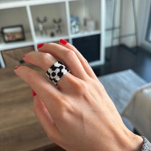 Miyuki Woven Beaded Ring black and white