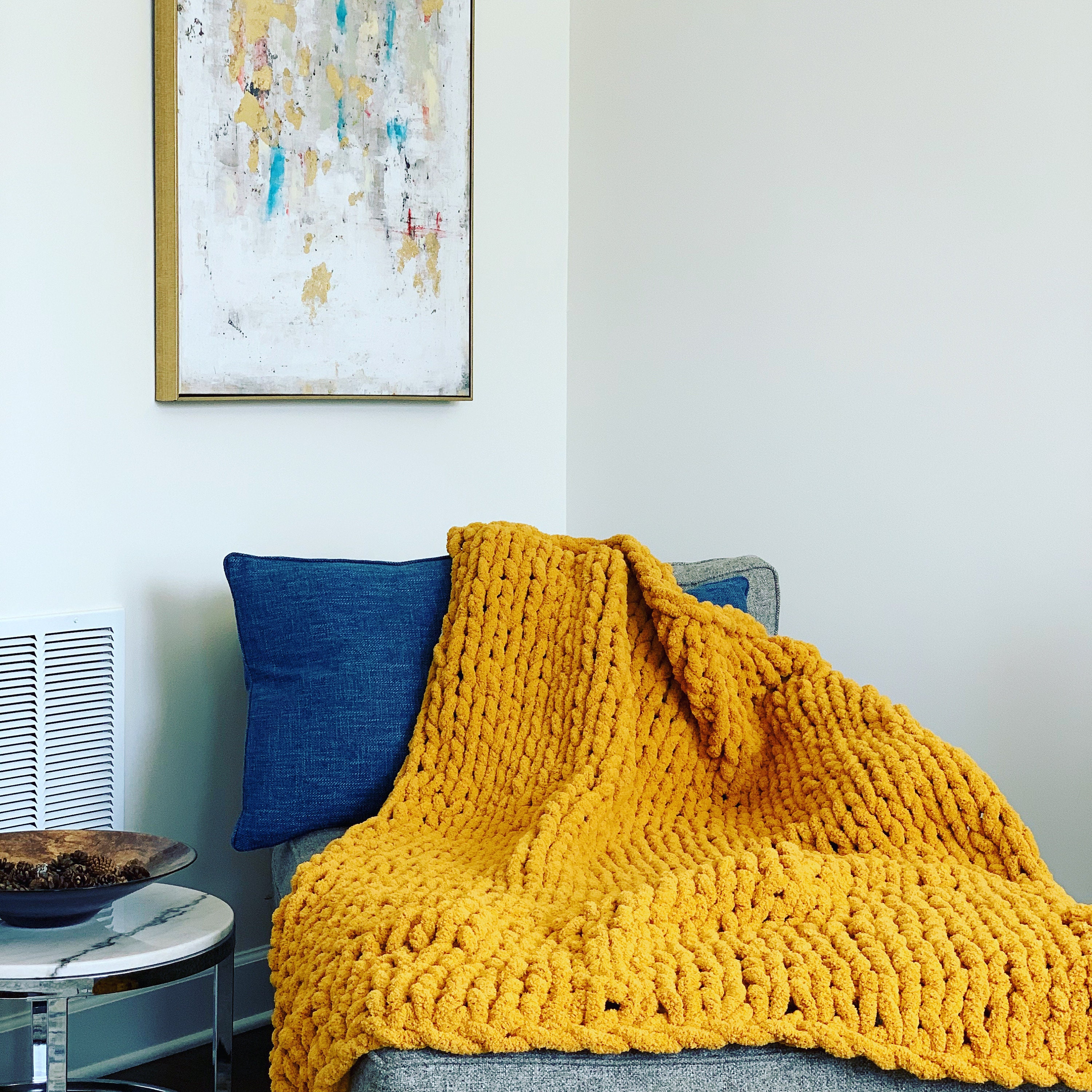 Handmade Yellow Chunky Chenille Knit Living Room Throw Blanket Etsy