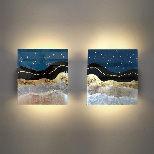 Soulscape.Hand Made Sconce, Wall Lamp, Verre Eglomise, Gilding on Glass