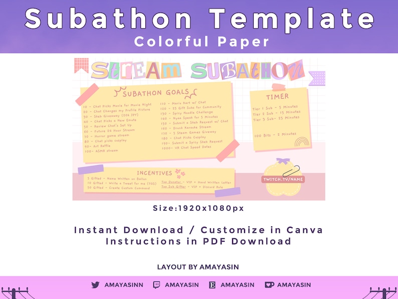 Rotating Subathon Sticker Subathon Template - Colorful Paper | Cute Overlay | Donothon | Fully ...