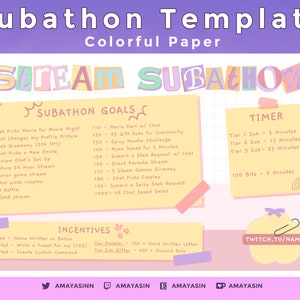 Subathon Template - Colorful Paper | Cute Overlay | Donothon | Fully Customizable | Subathon Graphic | Premade Overlay