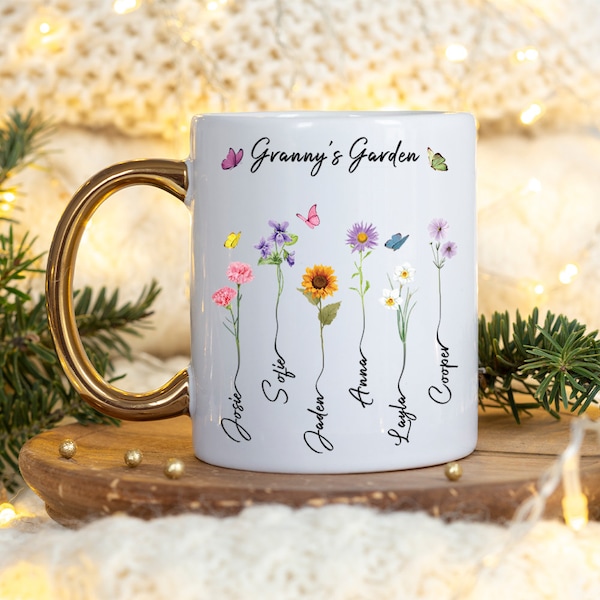 Unique Mother's Day Gift for Grandma Personalized Mug Grandmas Garden Gifts With Grandkids Names Nana's Gift Family Tree Gifts For Family