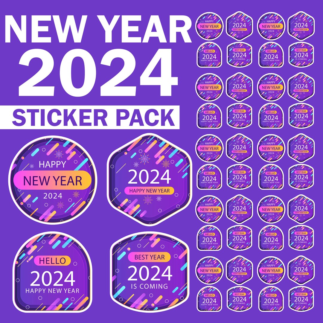 New Year's Sticker 2024 Stickers Pack Happy New Year Etsy