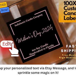 100X Personalised Candle Labels - Editable Candle Sticker Design , Bulk Order For Candle label , High Quality Vinyl , Fast Ship