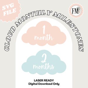 Archivo SVG de hitos mensuales en la nube, archivo SVG de hitos mensuales para bebés, archivo cortado con láser, archivo SVG de nube, tablero de hitos mensuales, baby shower SVG