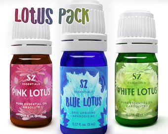 Lotus Pack Essential oil Set of 3 Bottles - Blue Lotus - Pink Lotus - White Lotus - Bundle and save - 100% Pure and Natural - Undiluted