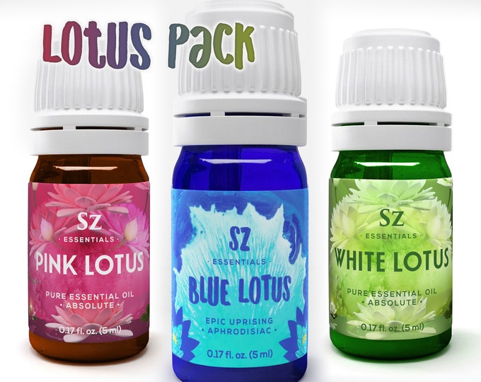 Lotus Pack Essential oil Set of 3 Bottles - Blue Lotus - Pink Lotus - White Lotus - Bundle and save - 100% Pure and Natural - Undiluted