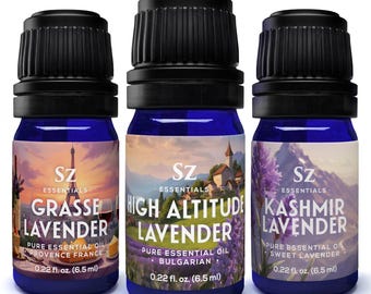 Lavender Essential Oils Collection: Grasse, Kashmir, Bulgarian (3 x 6.5mL)