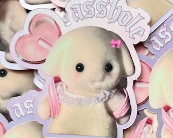 Funny Swear Sylvanian Families Inspired Critter Sticker | Y2K, Pink, Cute Sticker | Matte Holographic