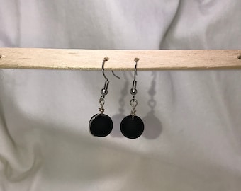 Black Round Glass Earrings