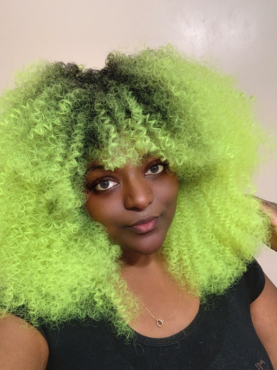 Neon Green Wig Green Ombre Wig Curly Wig Afro Wig Curly Afro Wig Crochet Crochet Wig Cosplay Wig Etsy