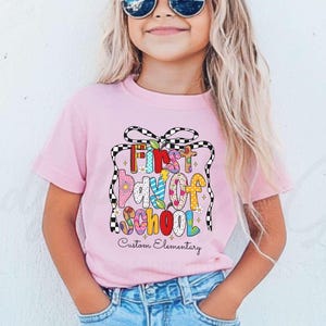 Personalized First Day of School Comfort Colors® Youth Tshirt, Coquette Bow Tee, Custom Trendy Back to School First Day of Elementary Shirt