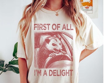 Comfort Colors® Funny Opossum Shirt, I'm a Delight Silly Meme Opossum Feral Shirt, Unhinged Street Cats, Weirdcore Shirt, Ironic Shirt
