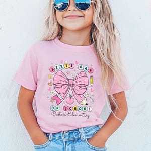 Personalized First Day of School Comfort Colors® Youth Tshirt, Coquette Bow Tee, Custom Trendy Back to School First Day of Elementary Shirt
