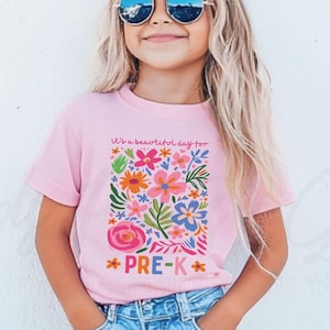 Comfort Colors® Pre-K Boho Floral Youth Shirt, First day of Pre-K Tee, Wildflowers Back to School Pre-K Tee, Cute Elementary Kids Shirt